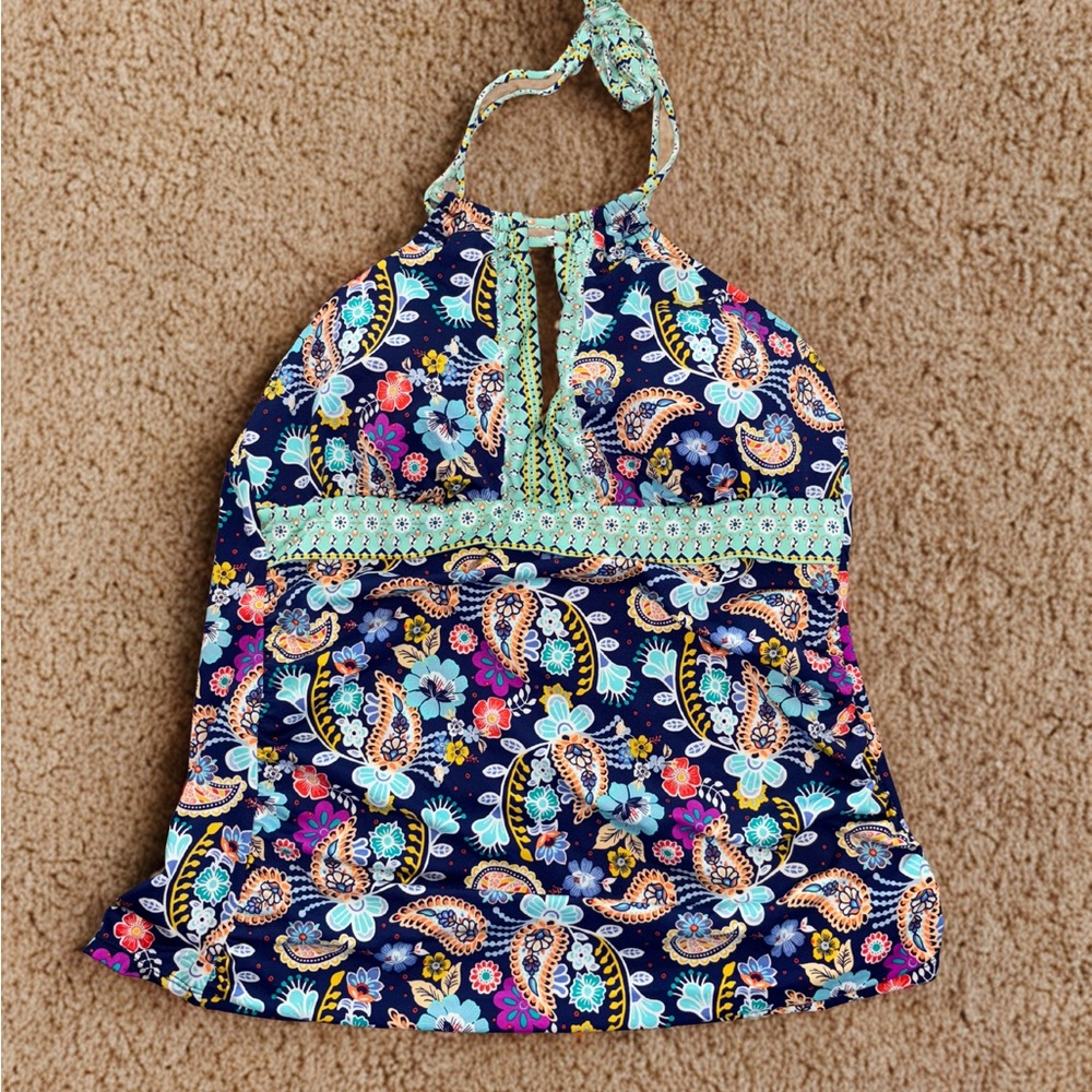 Liz Claiborne Floral Halter Swim Top - Navy and Multicolor